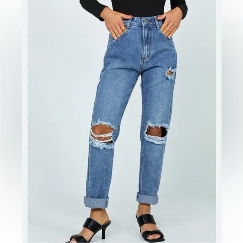 Princess Polly Y2K Grunge Hayden Jeans Sz 4 High Rise Straight Distressed